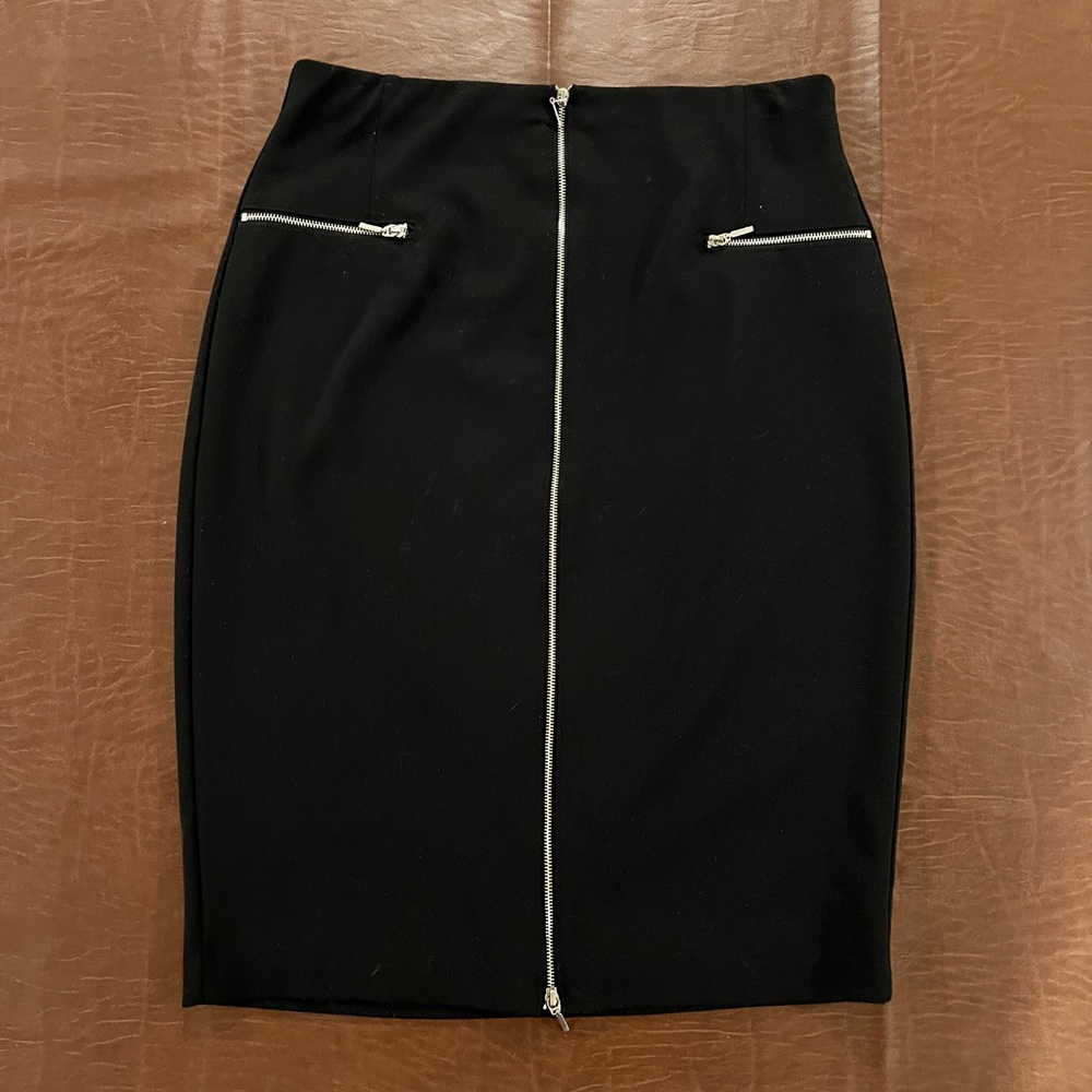 Jennifer Lopez - Women's Black Knee - Length Midi Skirt Silver Zipper - Size 12